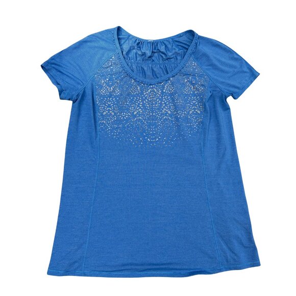 Lululemon Run Wild Ruffle Short Sleeve Top Women’s Size 12 Blue Athletic Shirt T - Picture 1 of 8